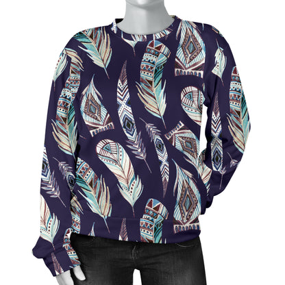 Feather Vintage Boho Design Print Women Long Sleeve Sweatshirt