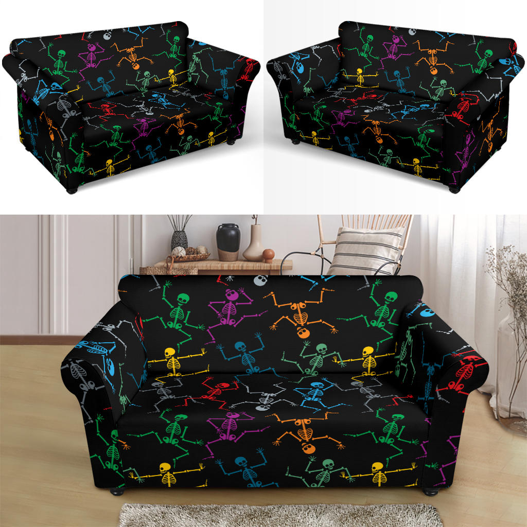 Skeleton Colorful Print Design LKS302 Loveseat Couch Slipcover