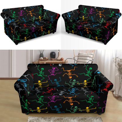 Skeleton Colorful Print Design LKS302 Loveseat Couch Slipcover