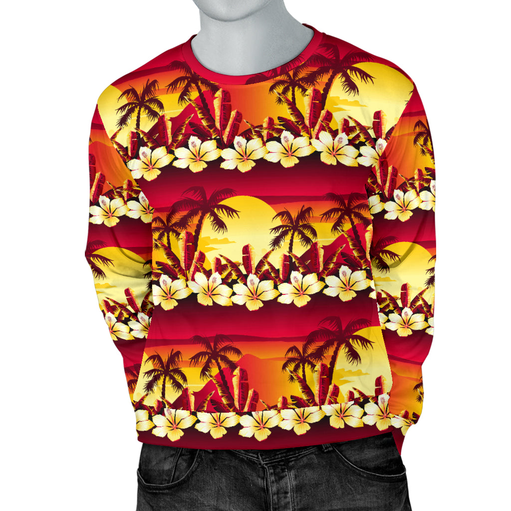 Hawaiian Tropical Sunset Hibiscus Print Men Long Sleeve Sweatshirt