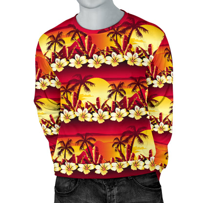 Hawaiian Tropical Sunset Hibiscus Print Men Long Sleeve Sweatshirt