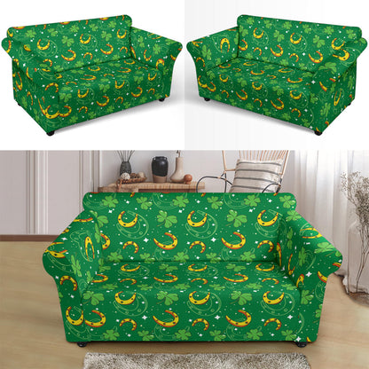 Shamrock With Horse Shoes Print Design LKS305 Loveseat Couch Slipcover
