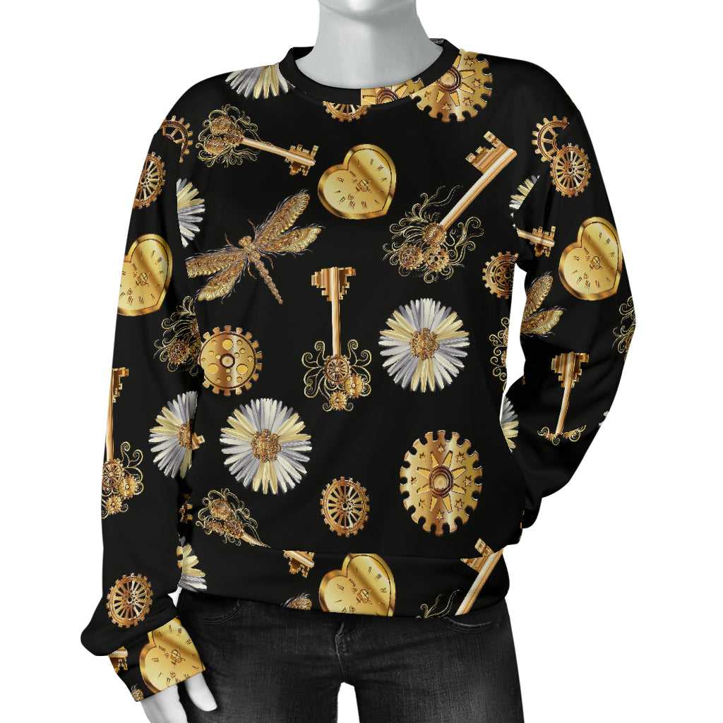 Steampunk Dragonfly Design Themed Print Women Long Sleeve Sweatshirt