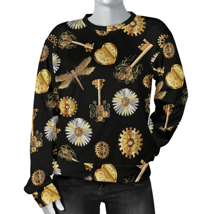 Steampunk Dragonfly Design Themed Print Women Long Sleeve Sweatshirt