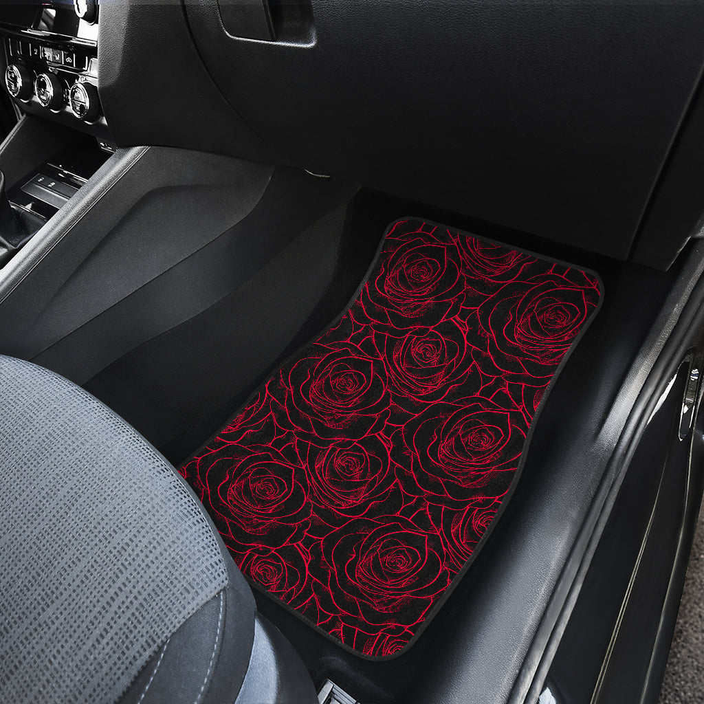 Red Rose Design Print Car Floor Mats Front Back