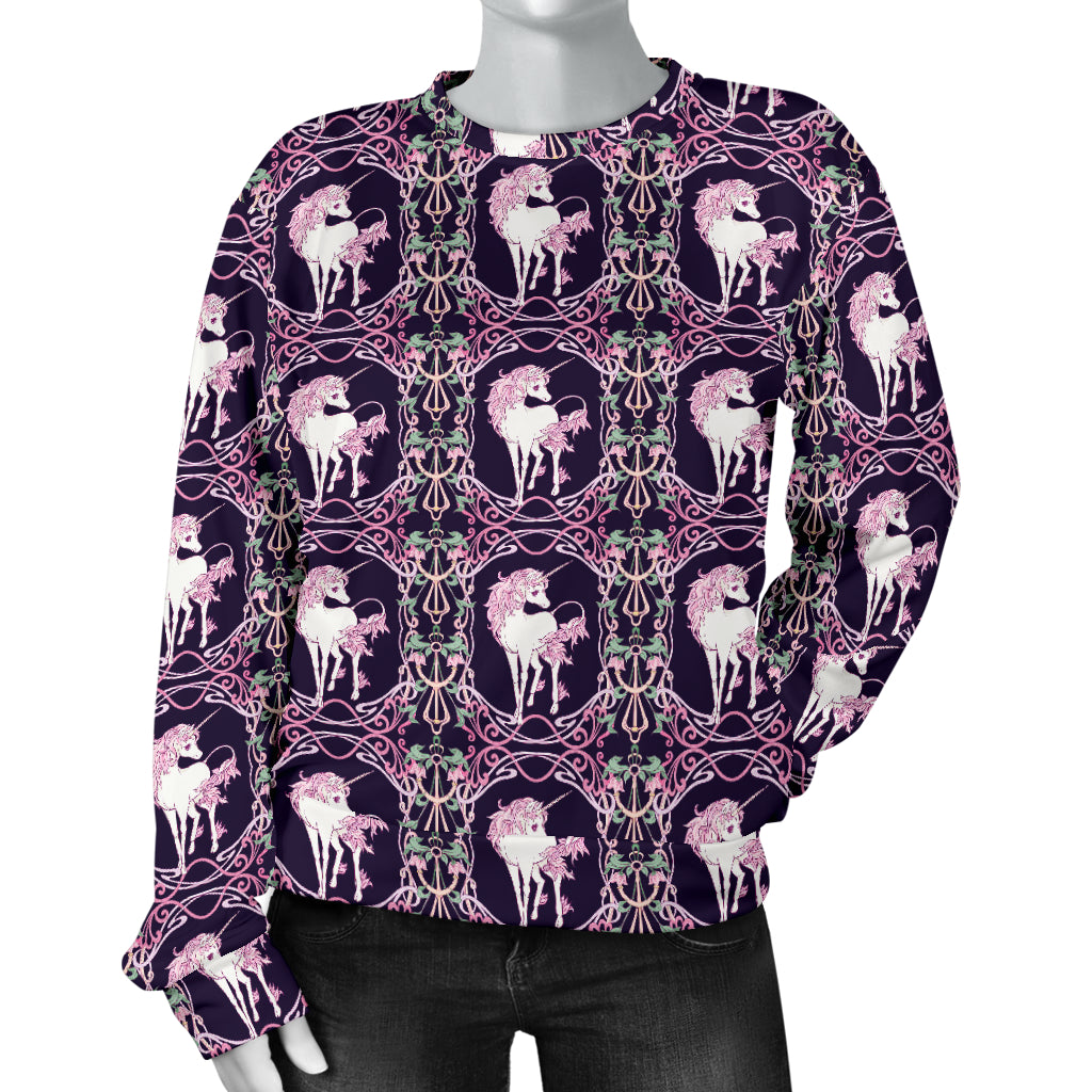 Unicorn Fantastic Flower Women Long Sleeve Sweatshirt
