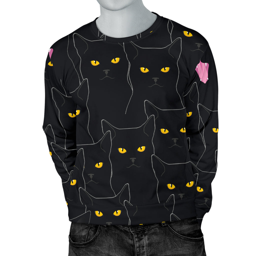 Black Cat Yellow Eyes Print Pattern Men Long Sleeve Sweatshirt
