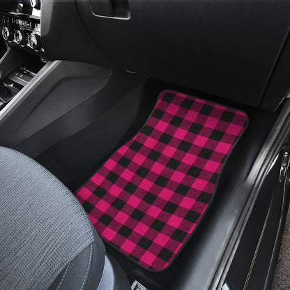 Pink Tartan Plaid Pattern Car Floor Mats Front Back