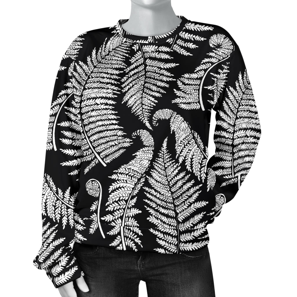 Fern Leave Black White Print Pattern Women Long Sleeve Sweatshirt