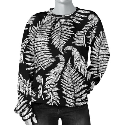 Fern Leave Black White Print Pattern Women Long Sleeve Sweatshirt
