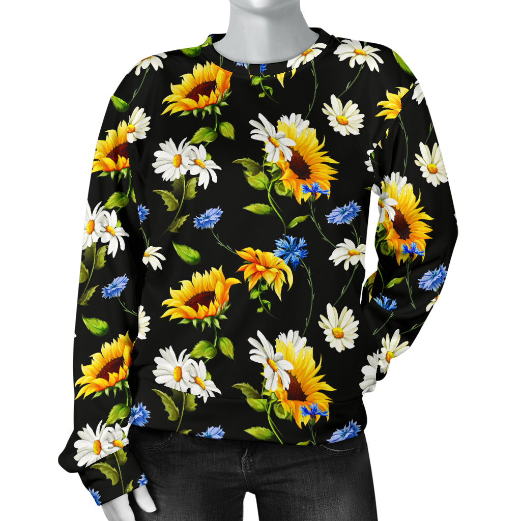 Sunflower Chamomile Bright Color Print  Women Long Sleeve Sweatshirt