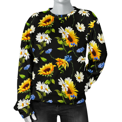 Sunflower Chamomile Bright Color Print  Women Long Sleeve Sweatshirt