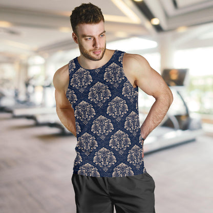 Damask Blue Luxury Print Pattern Men Tank Top