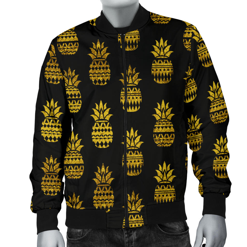 Pineapple Gold Tribal Style Print Men Bomber Jacket