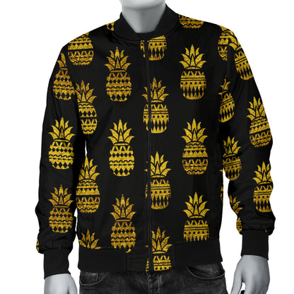 Pineapple Gold Tribal Style Print Men Bomber Jacket