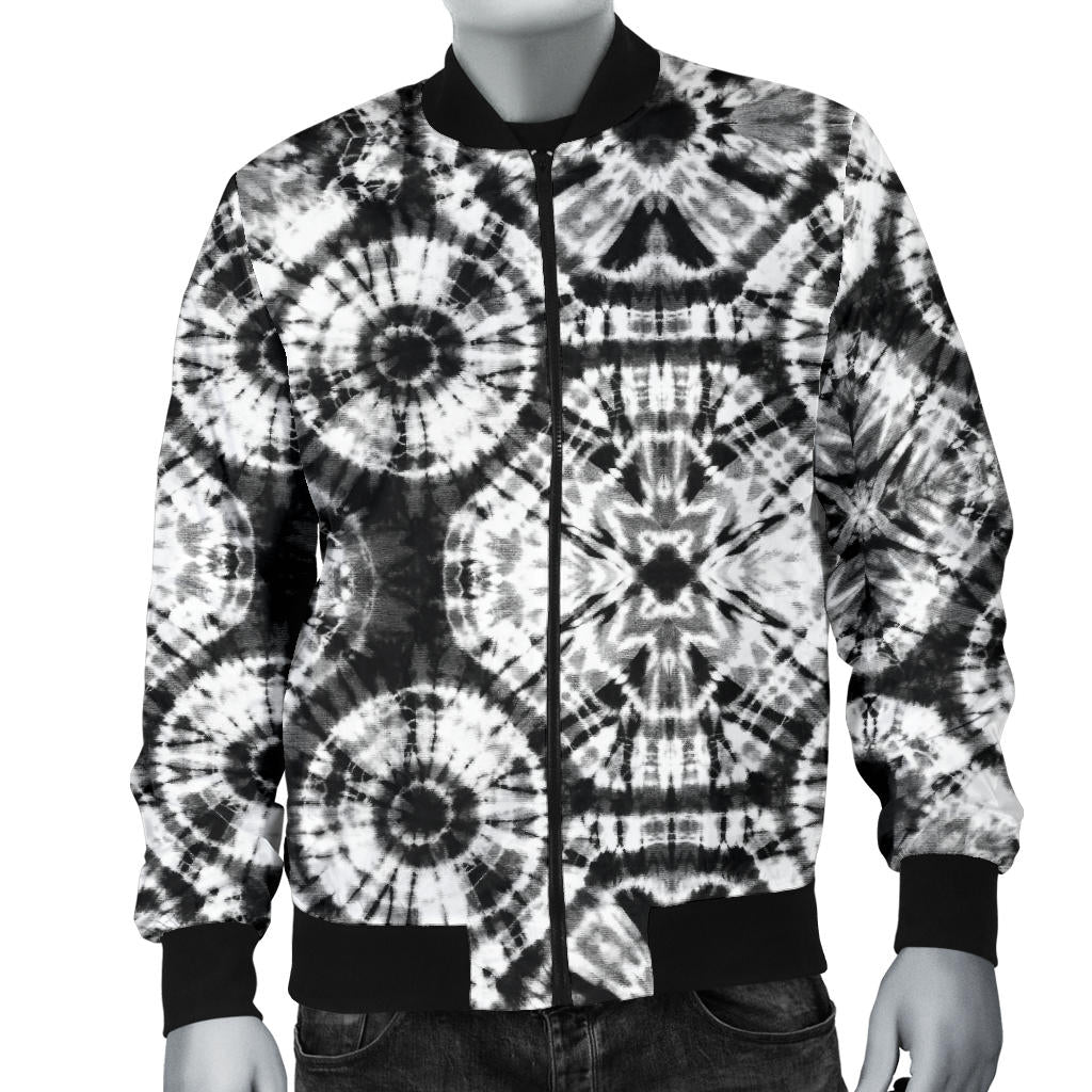 Tie Dye Black White Design Print Men Bomber Jacket