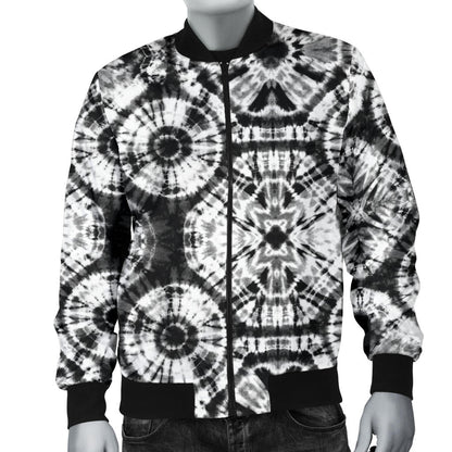 Tie Dye Black White Design Print Men Bomber Jacket