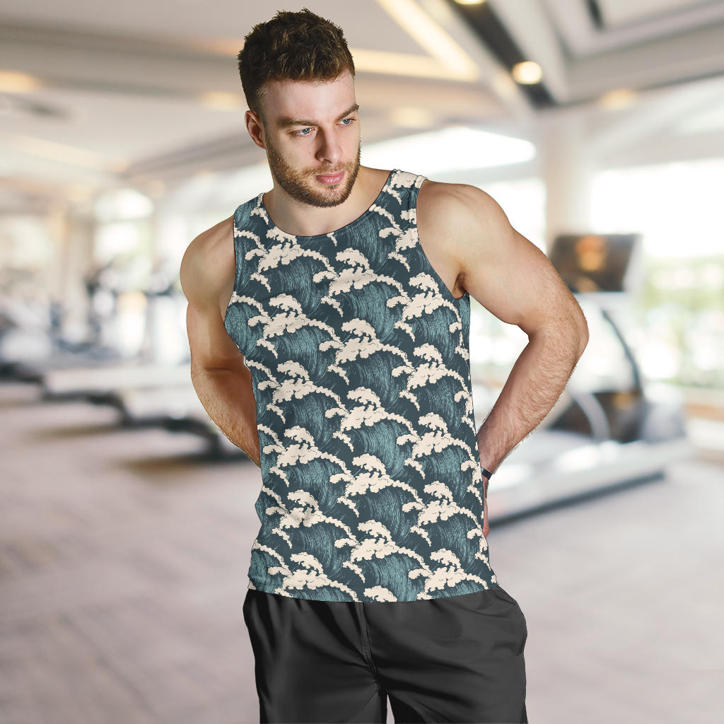 Wave Art Print Men Tank Top