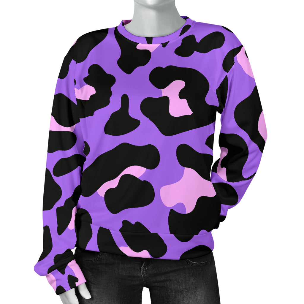Cheetah Purple Neon Print Pattern Women Long Sleeve Sweatshirt
