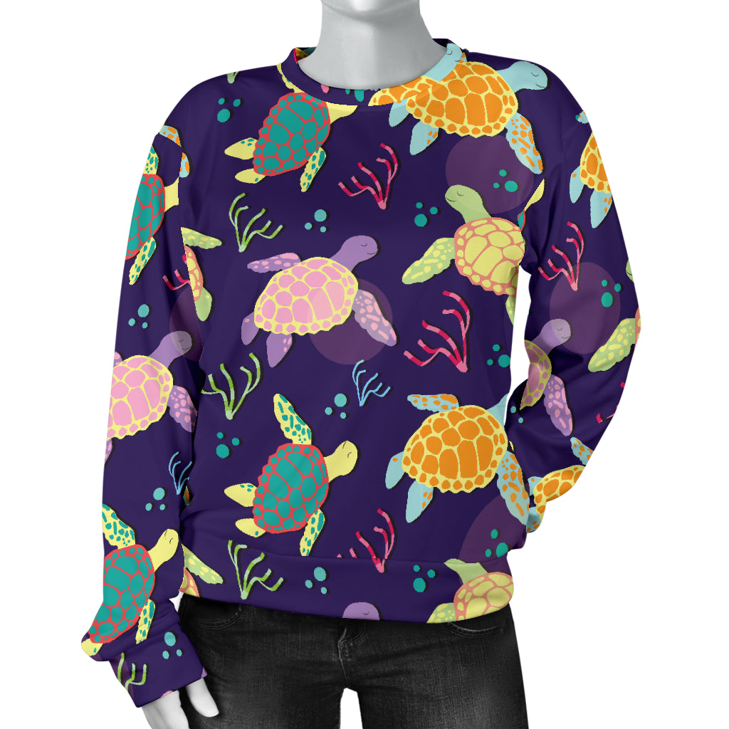 Sea Turtle Color Smile Women Long Sleeve Sweatshirt