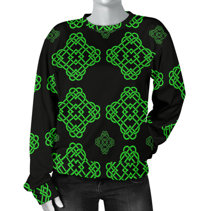 Celtic Knot Green Neon Design Women Long Sleeve Sweatshirt