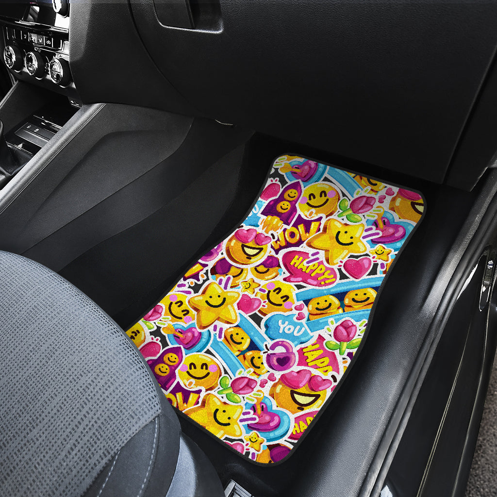 Emoji Sticker Print Pattern Car Floor Mats Front Back