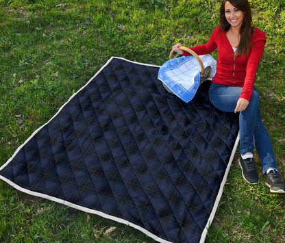 Navy Blue Tartan Plaid Pattern Quilt Bedspread