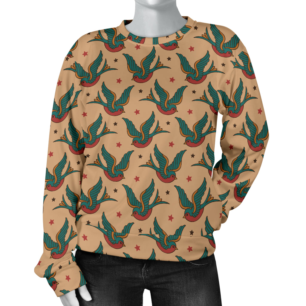 Old School Tattoo Swallow Design Women Long Sleeve Sweatshirt