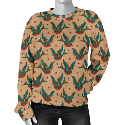 Old School Tattoo Swallow Design Women Long Sleeve Sweatshirt