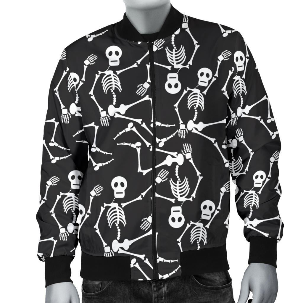 Skeleton Themed Print Men Bomber Jacket