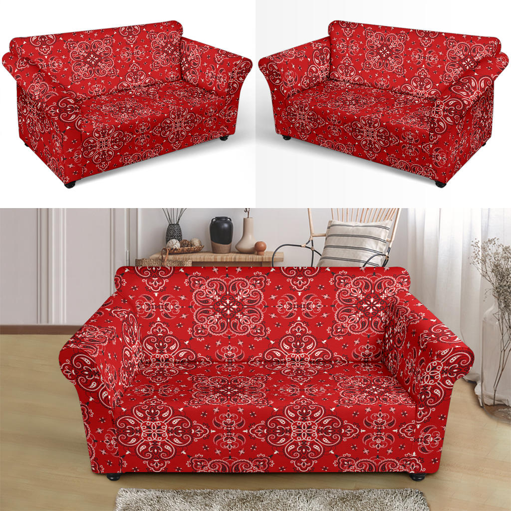 Bandana Red Pattern Print Design LKS3010 Loveseat Couch Slipcover