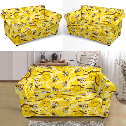 Bee With Honeycomb Print Design LKS302 Loveseat Couch Slipcover
