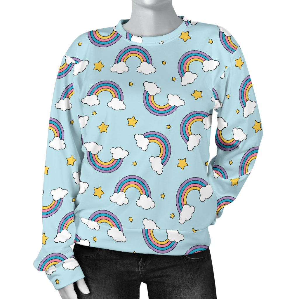 Rainbow Cloud Print Pattern Women Long Sleeve Sweatshirt