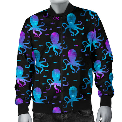 Octopus Blue Design Print Themed Men Bomber Jacket