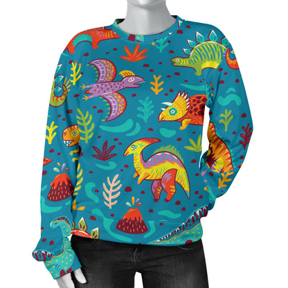 Dinosaur Cartoon Style Women Long Sleeve Sweatshirt