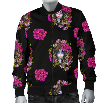 Day of the Dead Makeup Girl Men Bomber Jacket