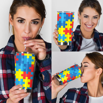 Autism Awareness Puzzles Design Print Tumbler