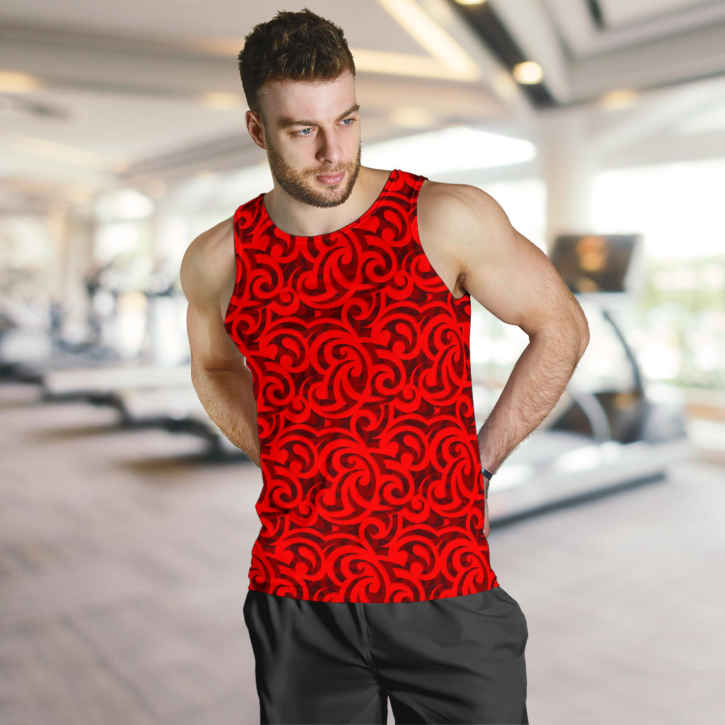 Maori Red Themed Design Print Men Tank Top