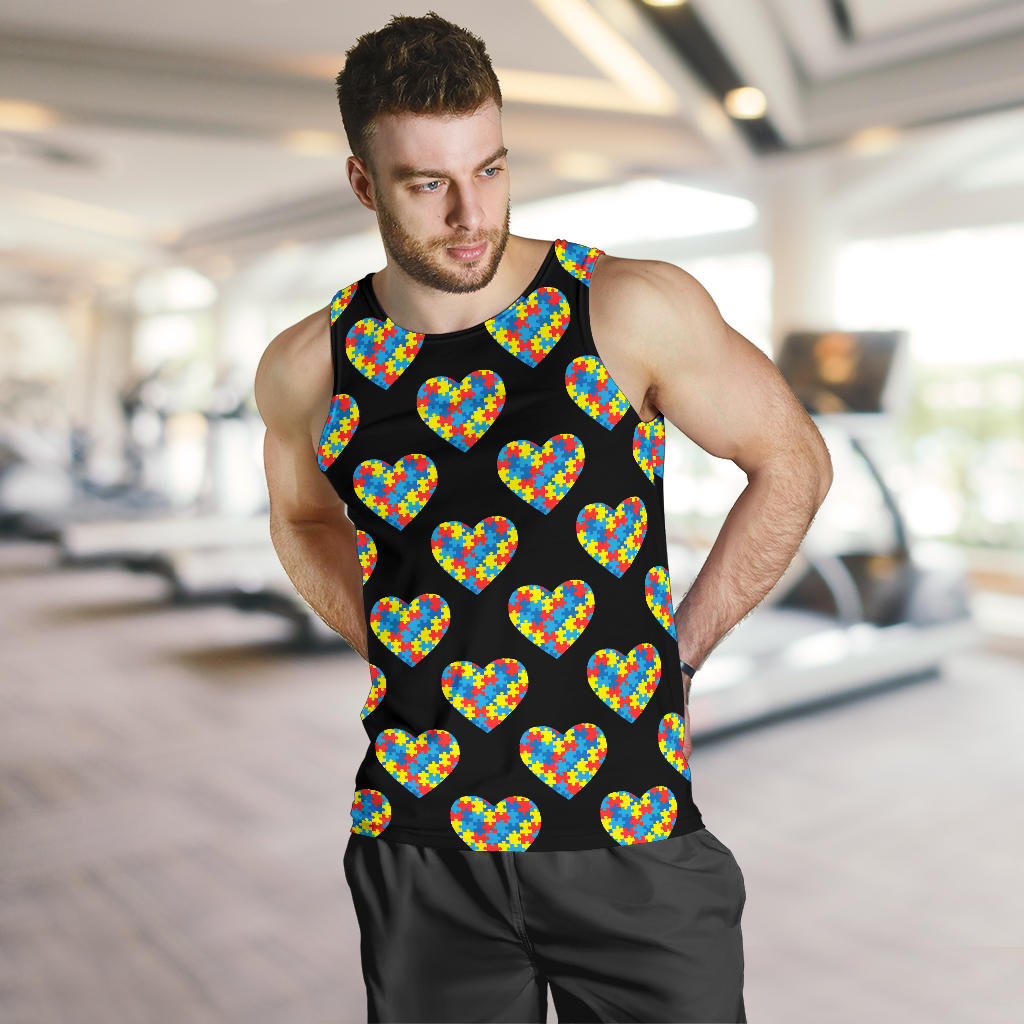 Autism Awareness Heart Design Print Men Tank Top