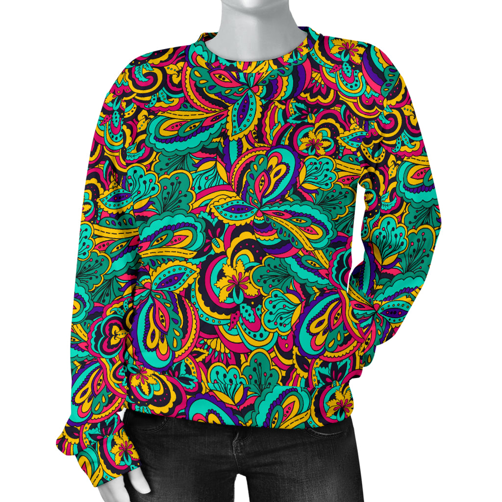 Psychedelic Trippy Floral Design Women Long Sleeve Sweatshirt