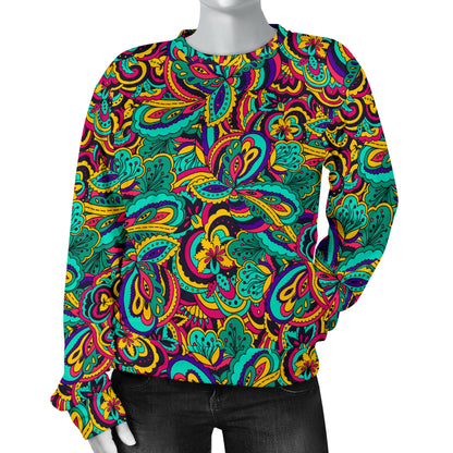 Psychedelic Trippy Floral Design Women Long Sleeve Sweatshirt