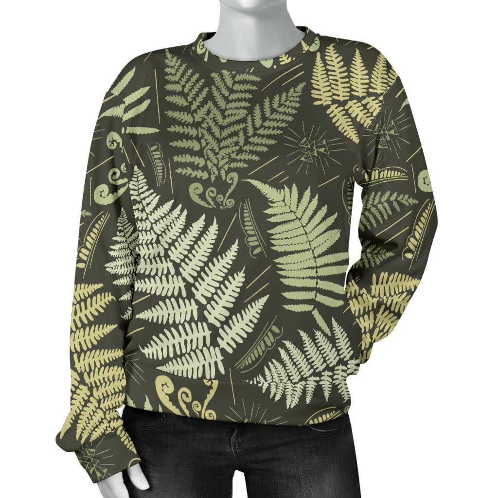 Fern Leave Green Print Pattern Women Long Sleeve Sweatshirt