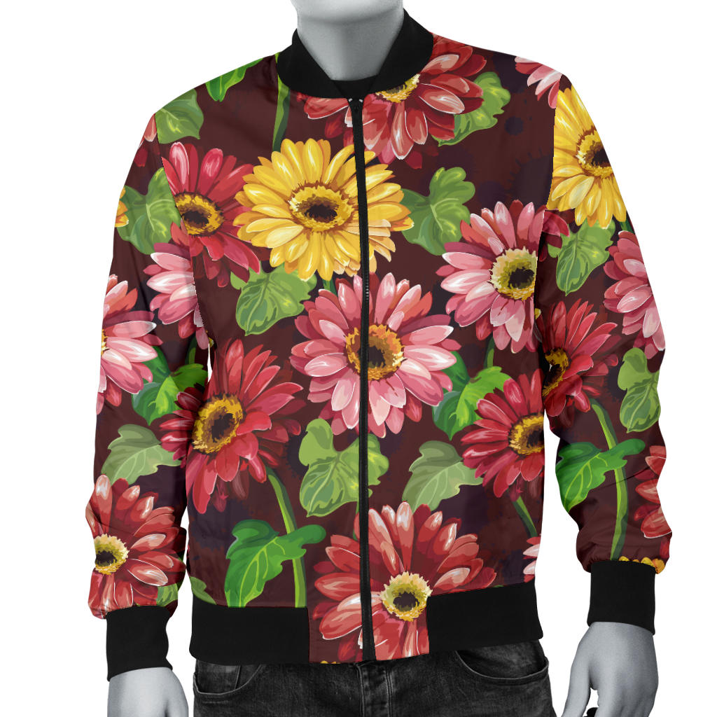Daisy Gerbera Print Pattern Men Bomber Jacket