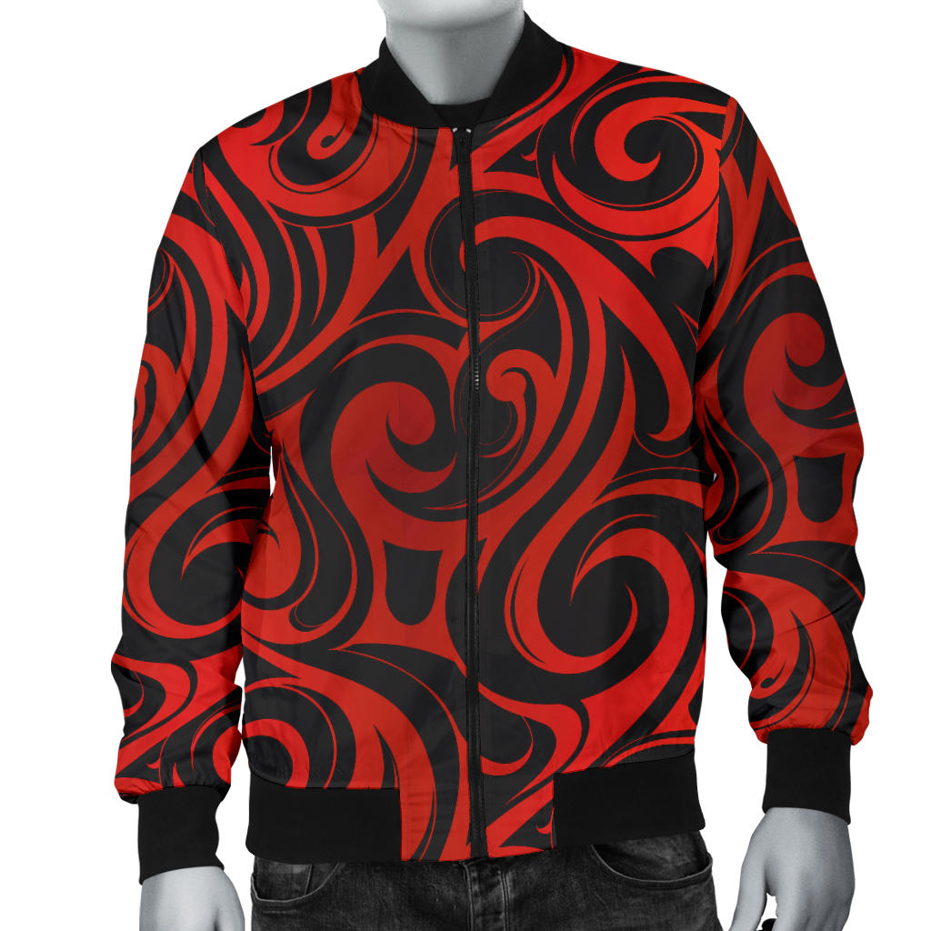 Maori Red Black Themed Design Men Bomber Jacket