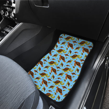 Hello Sea Turtle Print Pattern Car Floor Mats Front Back