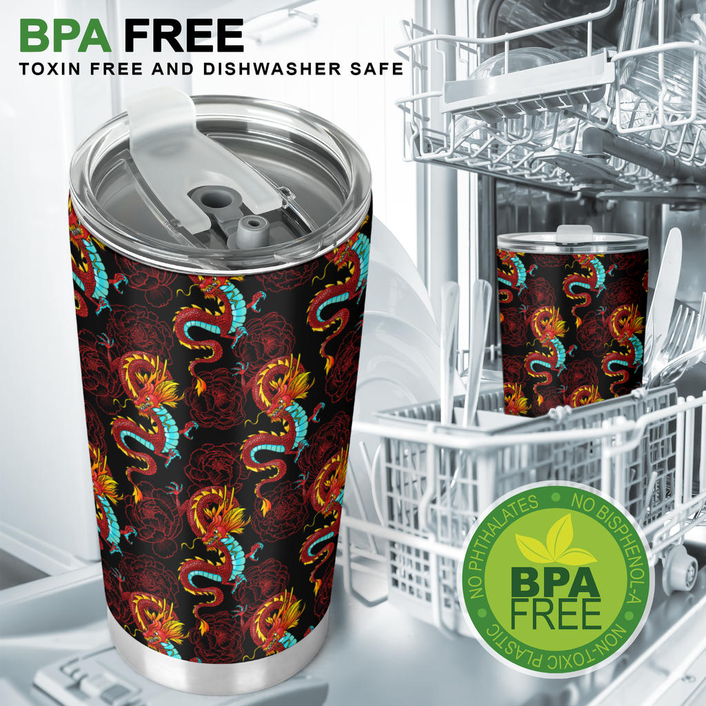 Chinese Dragons and Peonies Design Tumbler