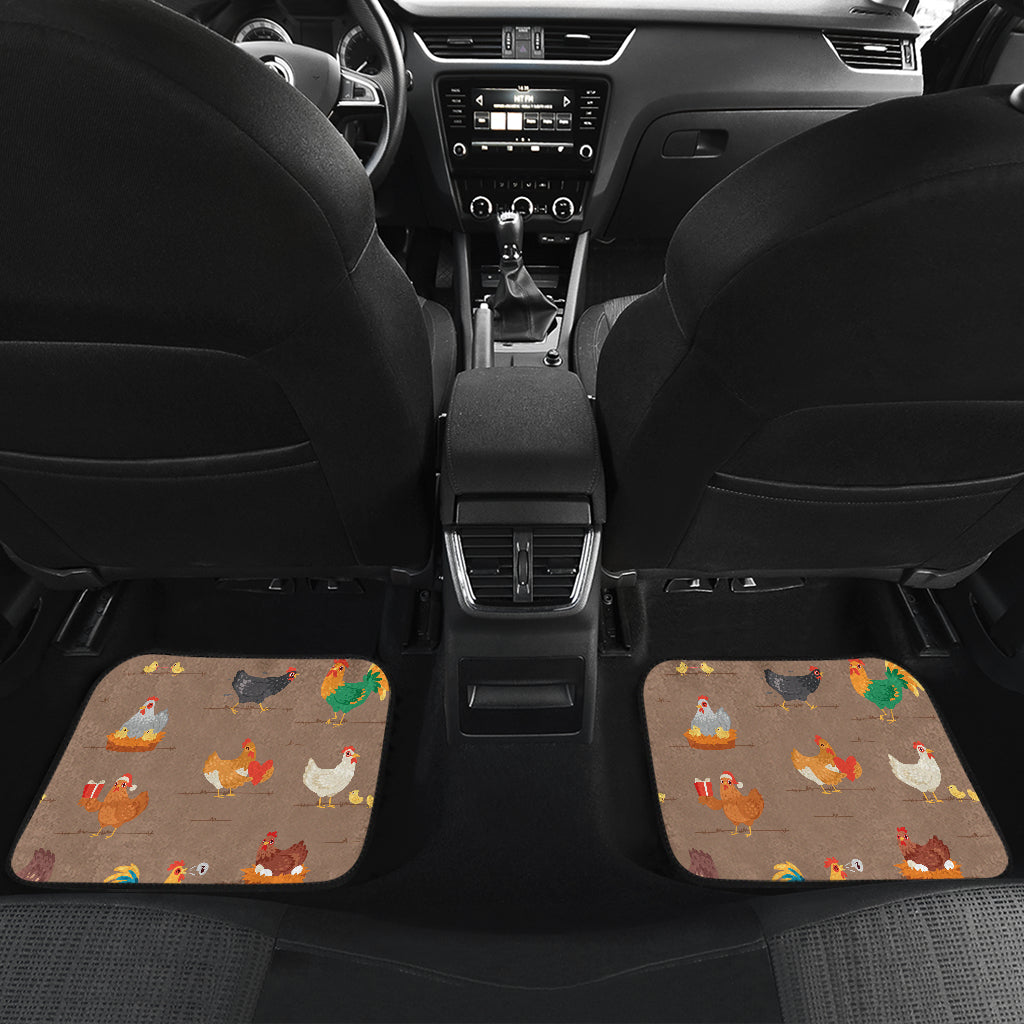 Chicken Happy Print Pattern Car Floor Mats Front Back