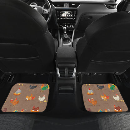 Chicken Happy Print Pattern Car Floor Mats Front Back
