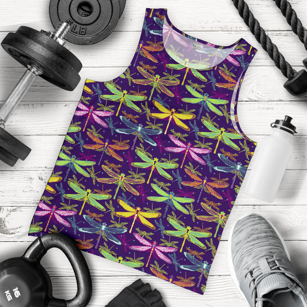 Dragonfly Neon Color Print Pattern Men Tank Top