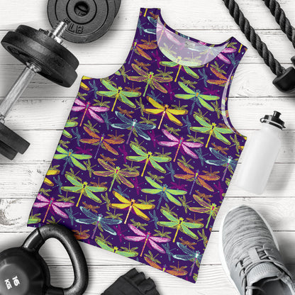 Dragonfly Neon Color Print Pattern Men Tank Top